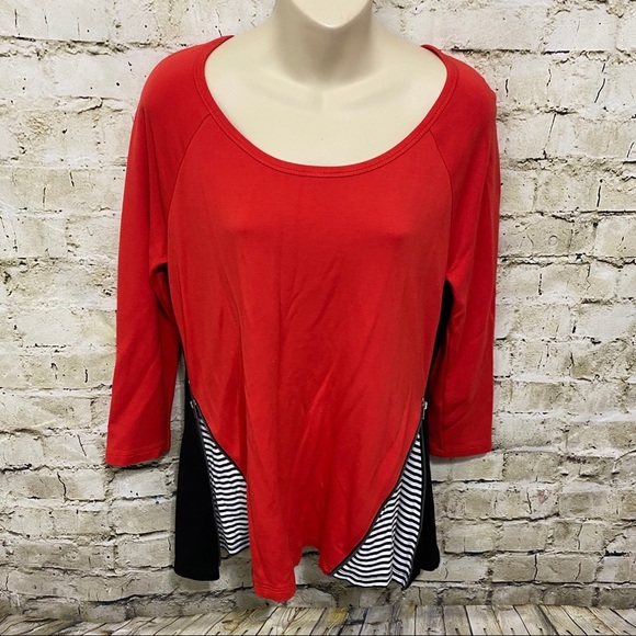 lynn ritchie Tops - Lynn Ritchie Orange Exposed Zipper 3/4 Sleeve Top